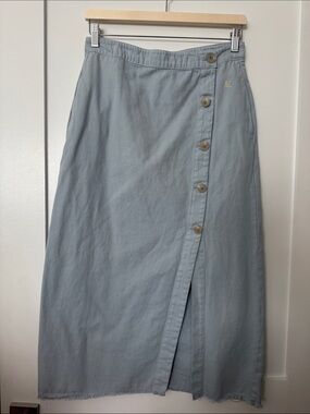 Light Blue Button-Front Midi Skirt